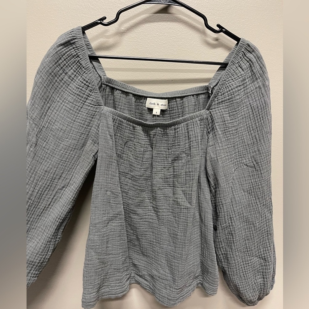 Cloth & Stone Sage/Gray Textured Blouse